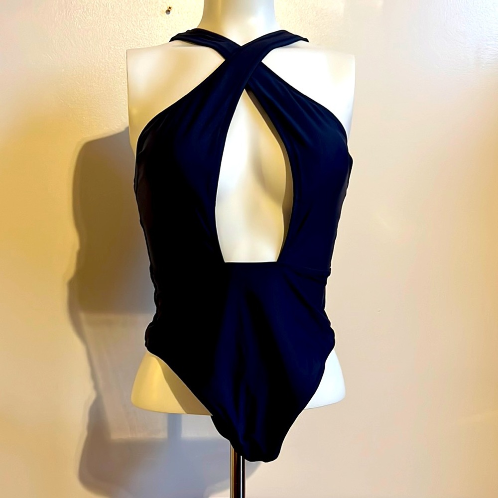NWT plunge navy blue 1 piece that can be worn 3 ways